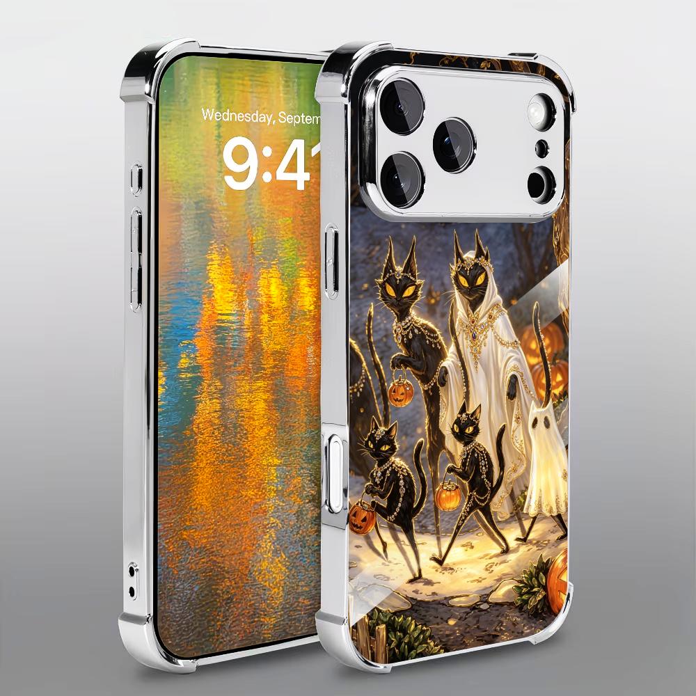 Phone Cases Rhode - Halloween Schwarze Katze Glas-Handyhülle für iPhone,