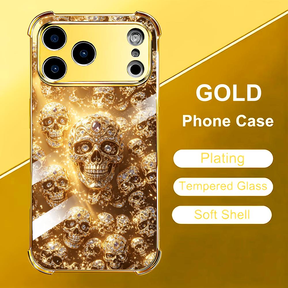 Phone Cases Rhode - Luxuriöse goldene Totenkopf-Glas-Handyhülle für iPhone, Carcasa