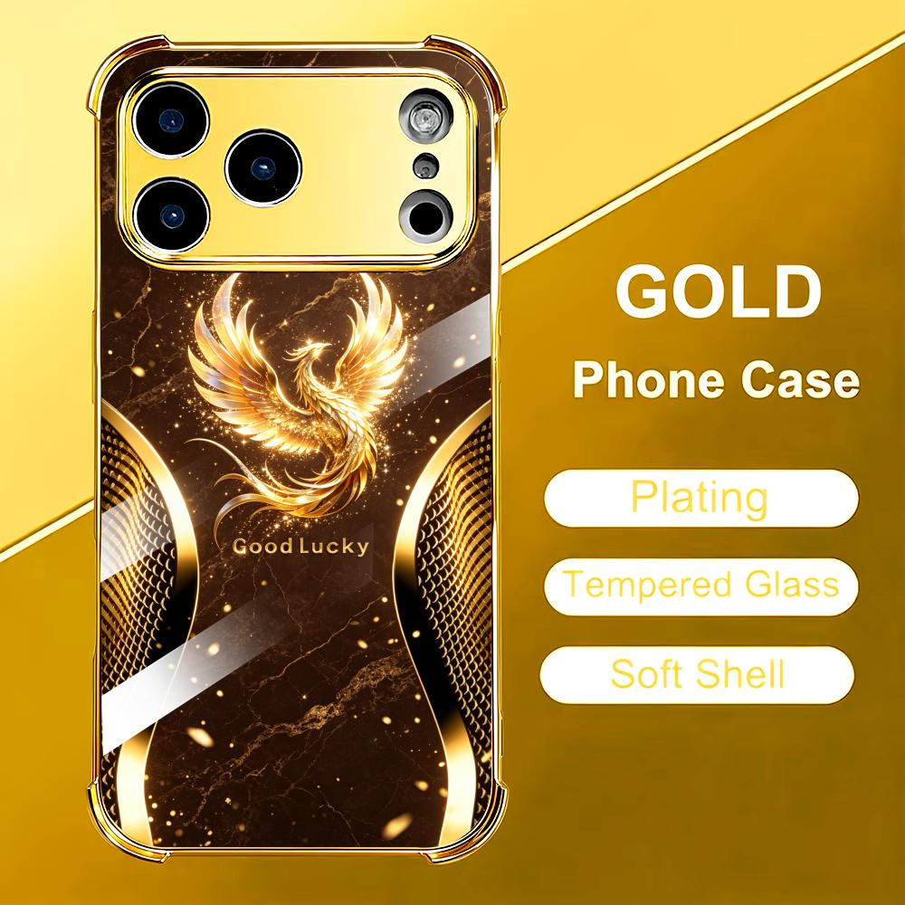 Phone Cases Rhode - Stilvolle goldene Phoenix-Glas-Handyhülle für iPhone, Carcasa