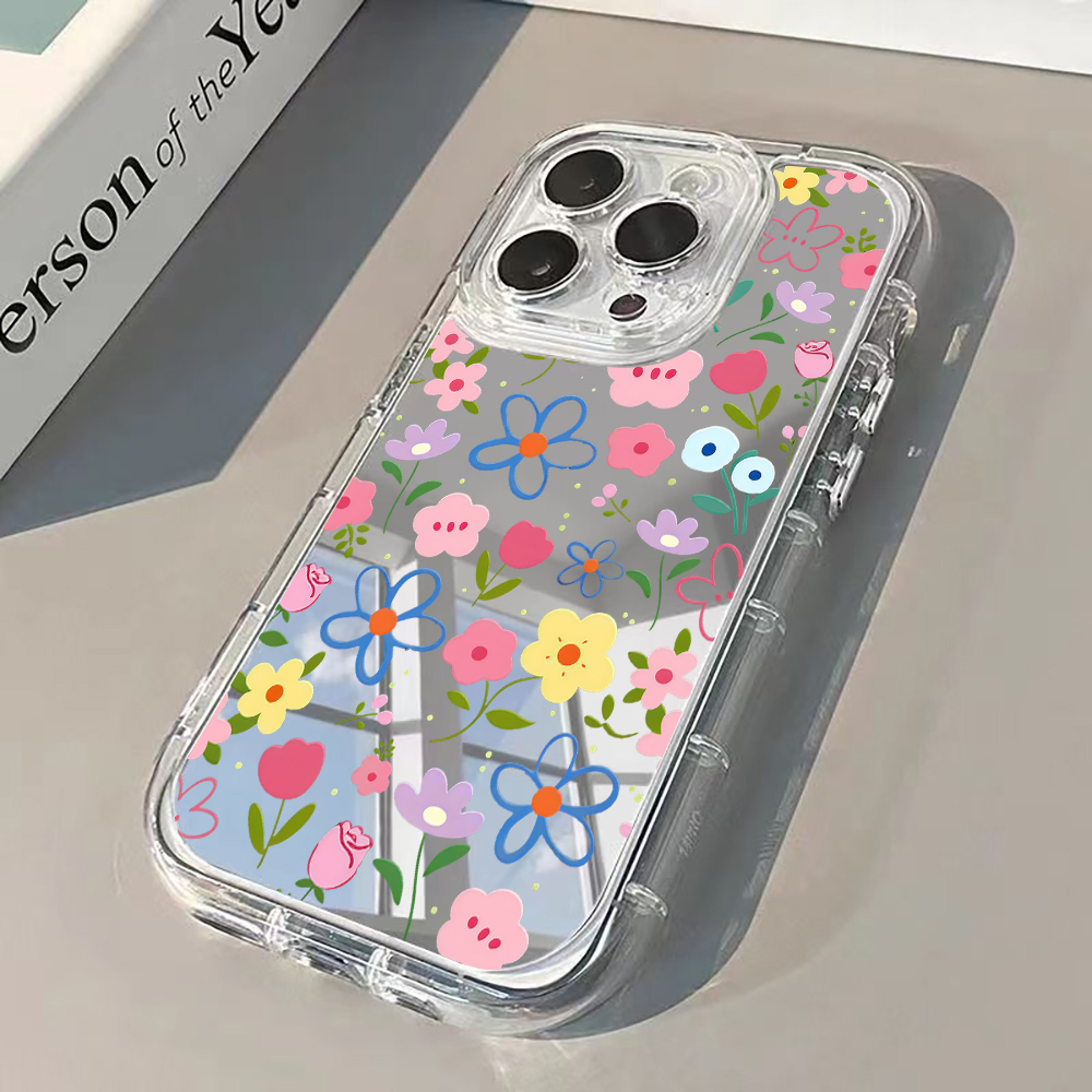 Phone Cases Otterbox - Koreanischer Ins-Stil Blumenmuster Silber Spiegel Handyhülle
